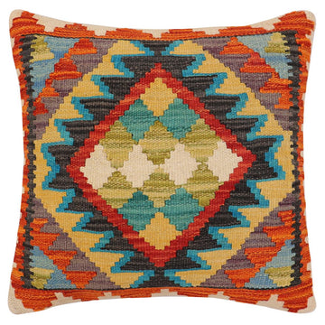 handmade Traditional Pillow Rust Blue Hand-Woven SQUARE 100% WOOL  Hand woven turkish pillow  2 x 2